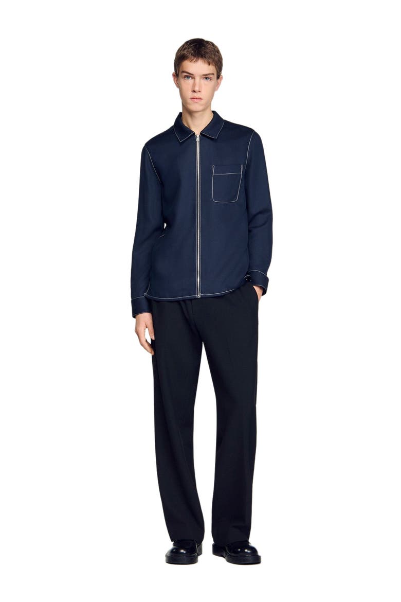 Loose-fit zip-up shirt, Alternate, color, Navy blue