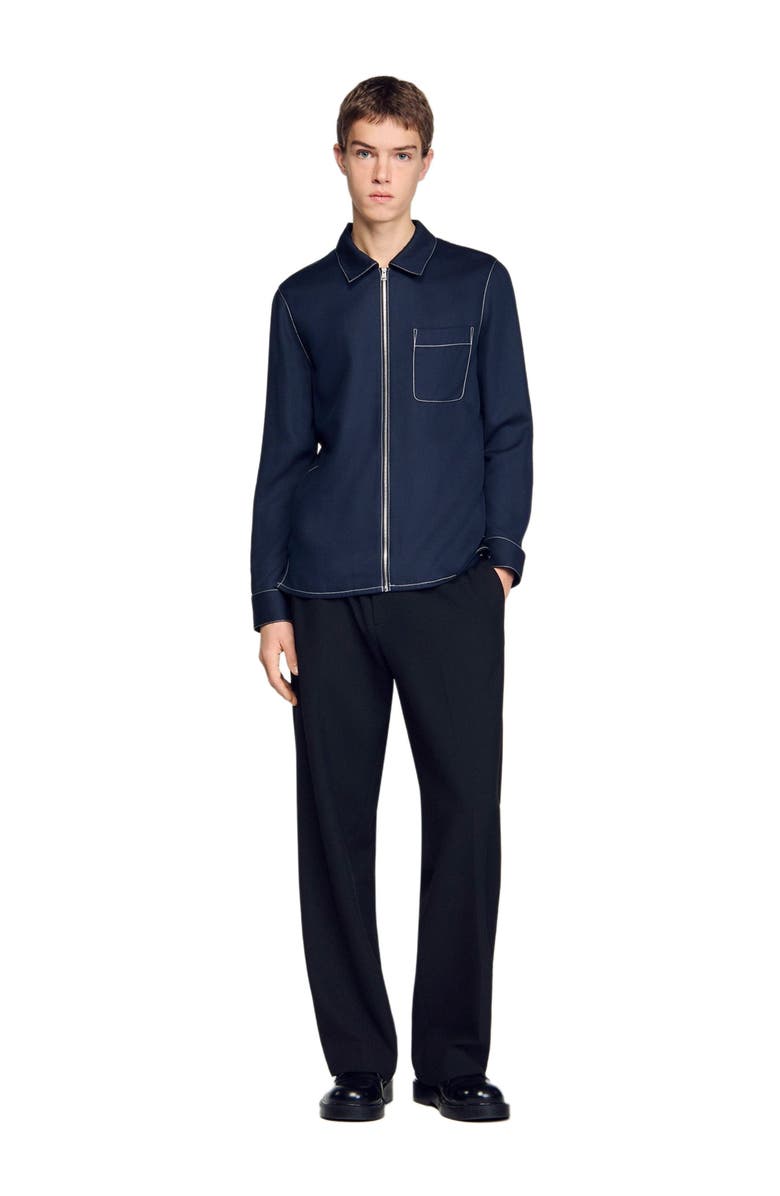 SANDRO Loose-fit zip-up shirt, Alternate, color, Navy Blue
