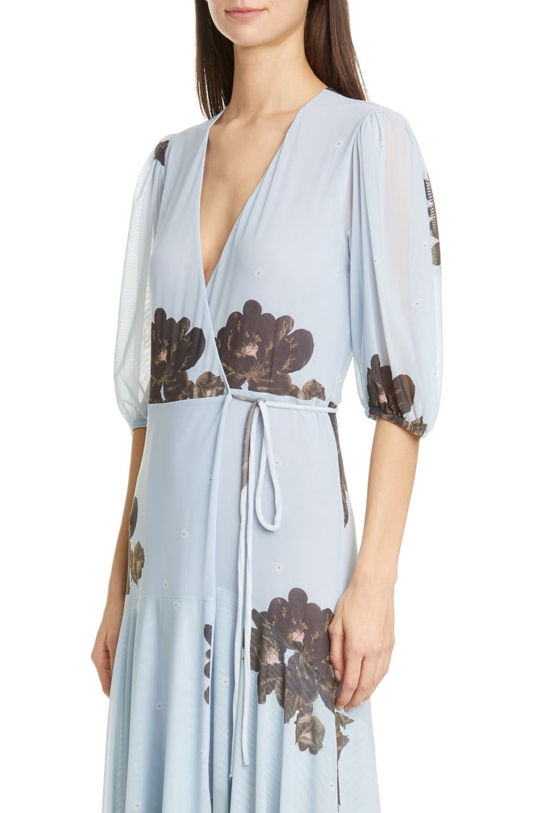 Floral Print Sheer Mesh Maxi Dress, Alternate, color, HEATHER