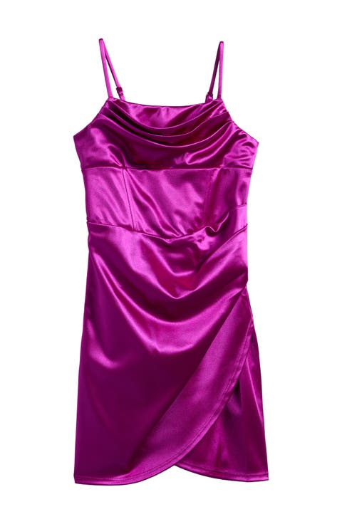 Kids' Pleated Satin Party Dress