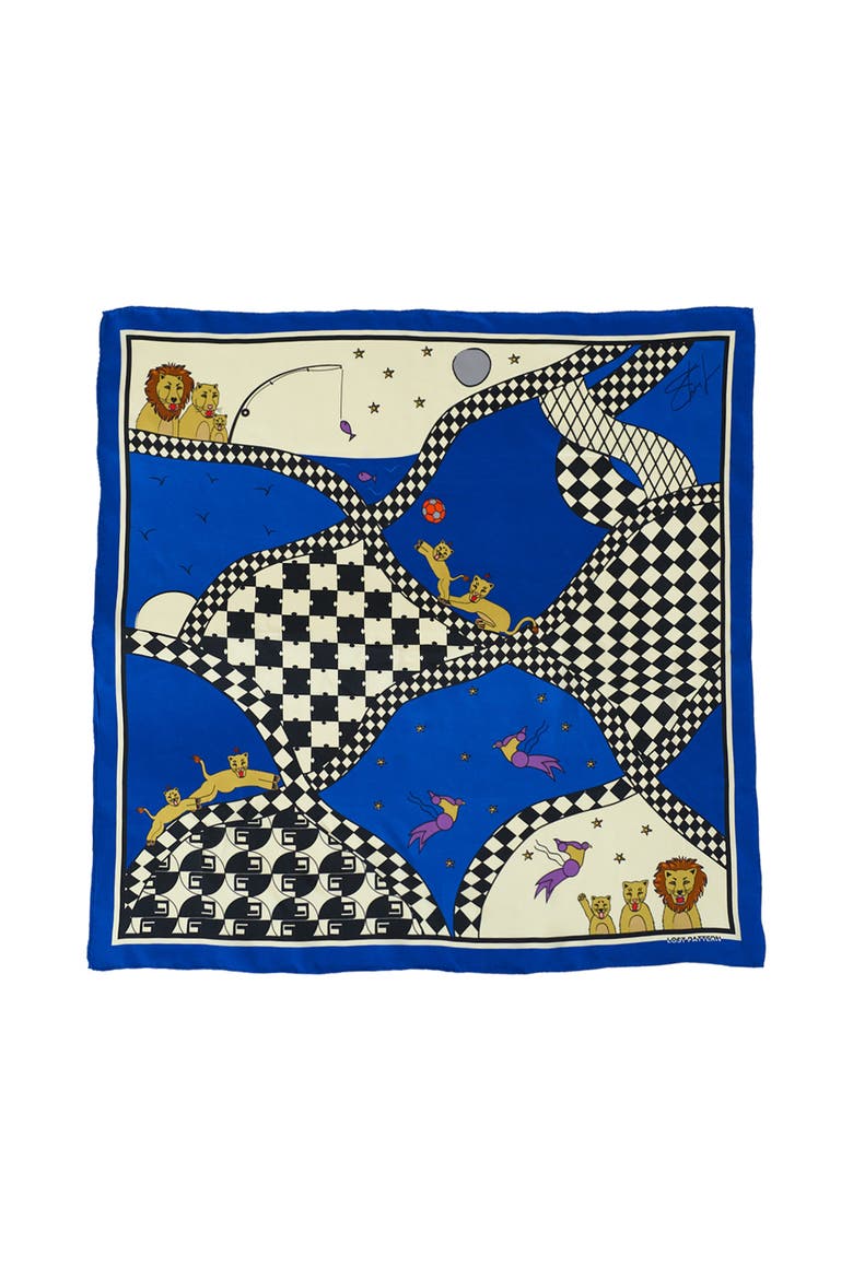 "Journey" Silk Scarf by SHANTALL LACAYO, Main, color, Electric Blue