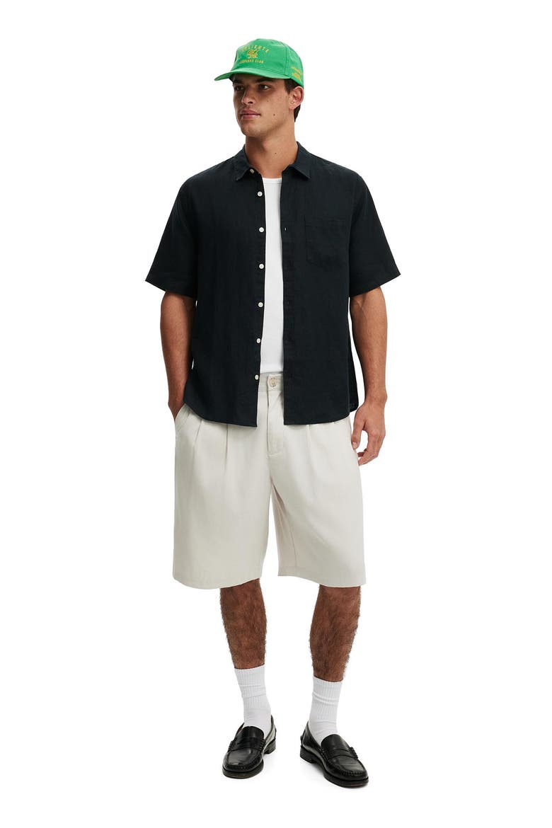 Men's Relaxed Linen Short Sleeve Shirt, Alternate, color, Faded Black