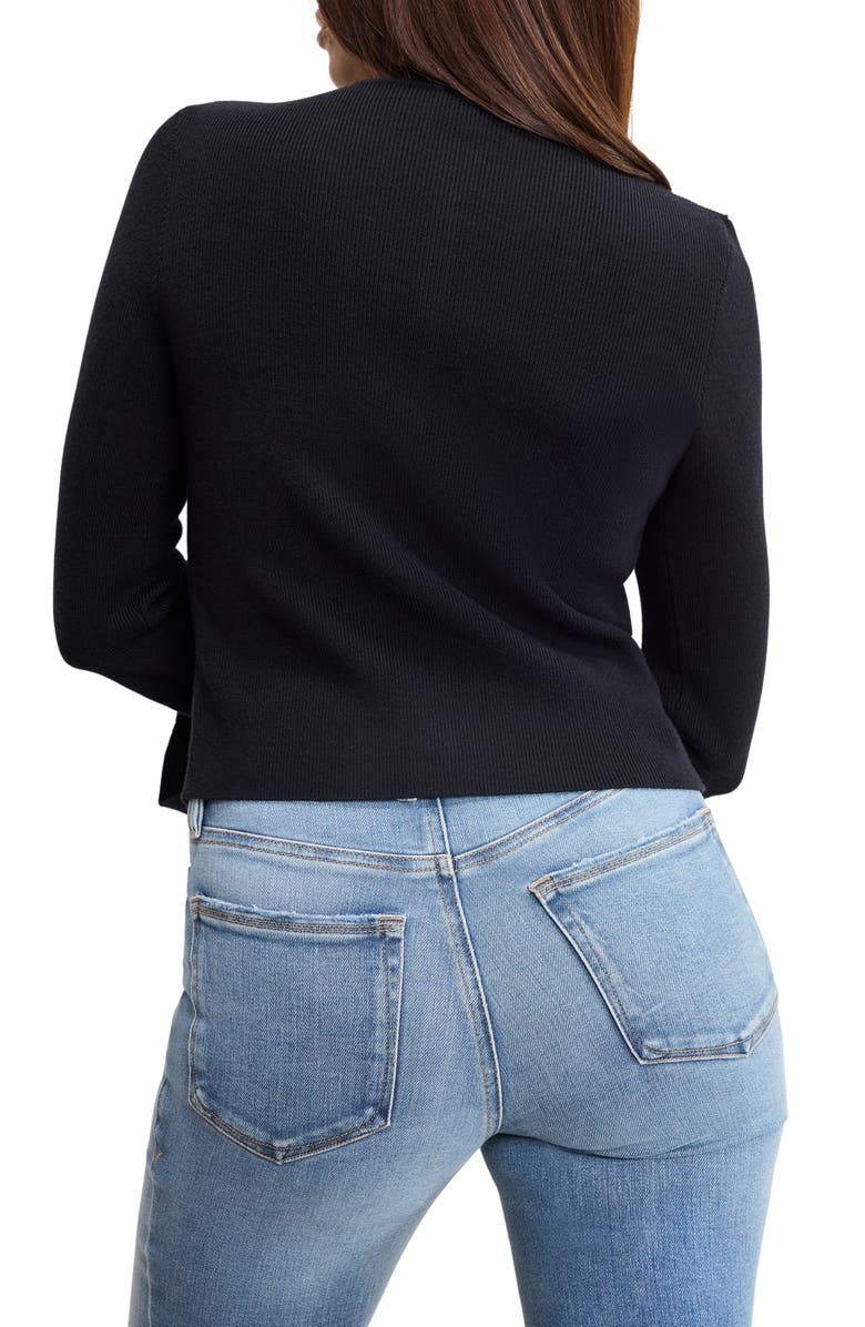 Good American Ribbed Bell Sleeve Cardigan, Alternate, color, Black001