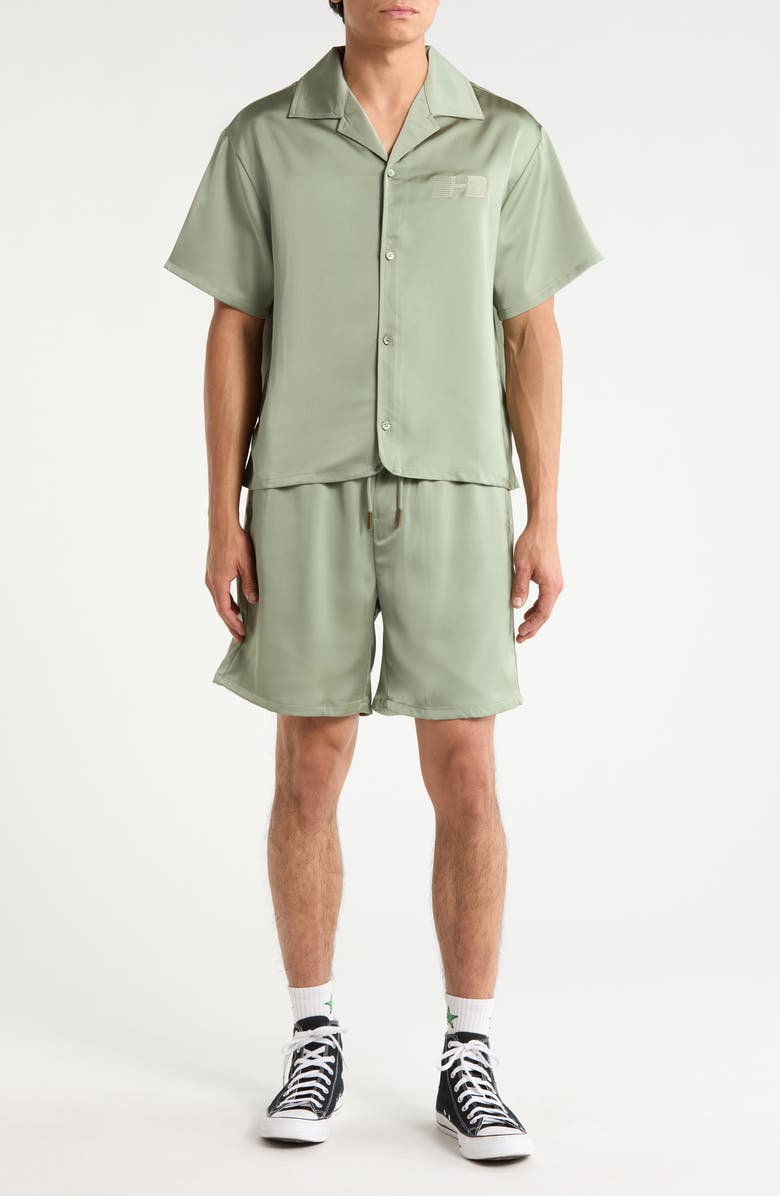 HONOR THE GIFT Satin 7-Inch Drawcord Shorts, Alternate, color, Sage