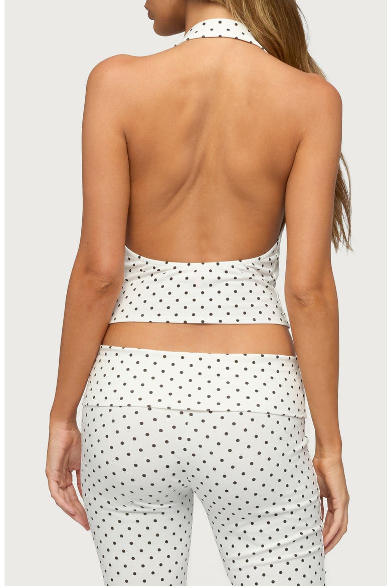Eloisa Polka Dot Buckle Halter Top, Alternate, color, WHITE-AND-BLACK