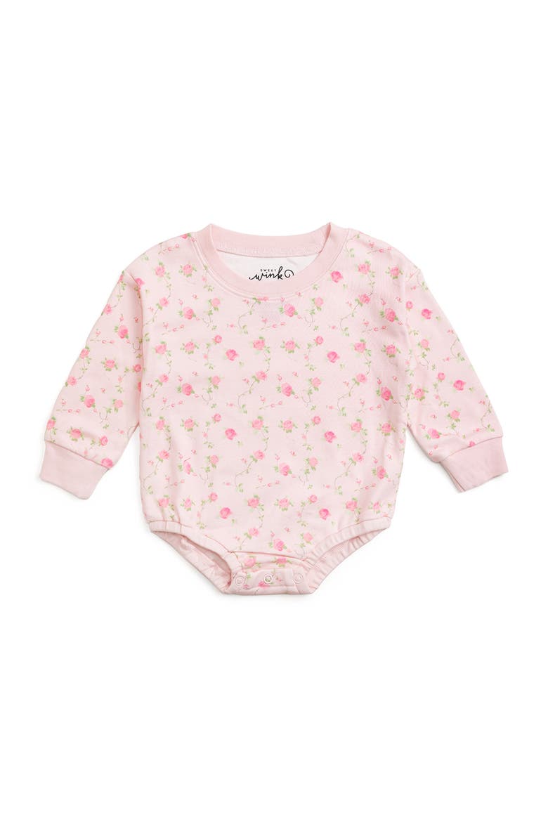 Pink Rose Long Sleeve Romper, Main, color, Light Pink