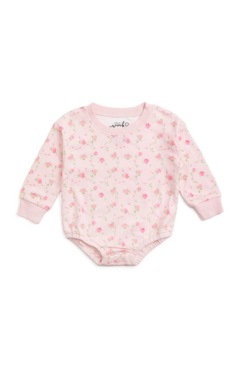 Sweet Wink Pink Rose Long Sleeve Romper, Main, color, Light Pink