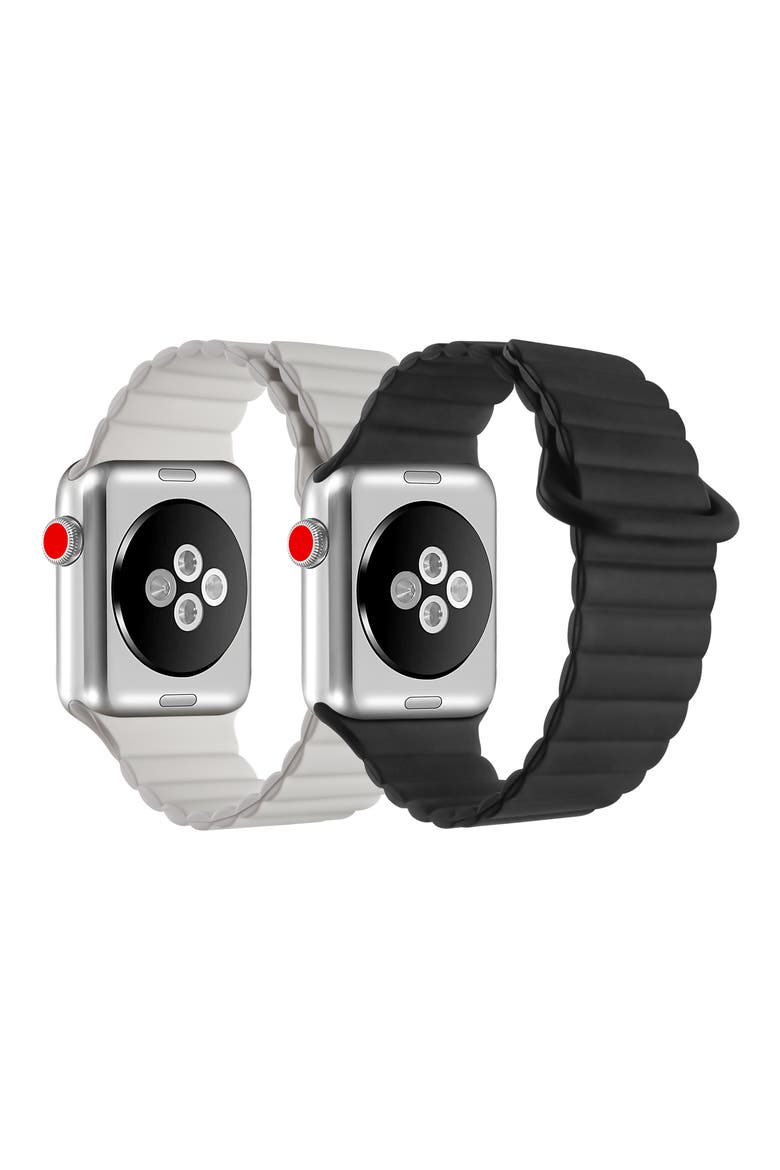 Pack of 2 Magnetic Silicone Watch Bands, Alternate, color, BLACK/ BLUSH PINK