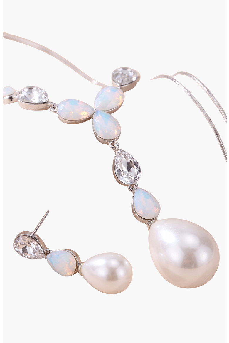 Pearl Drop Necklace and Earrings Set, Alternate, color, Silver