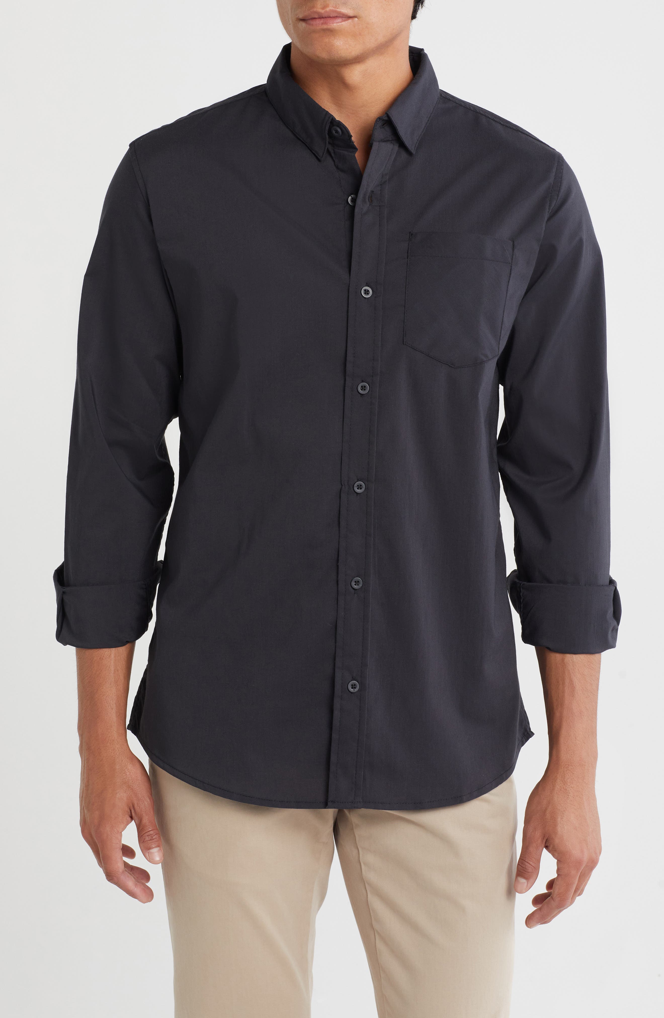 BURNSIDE Solid Stretch Poplin Button-Down Shirt