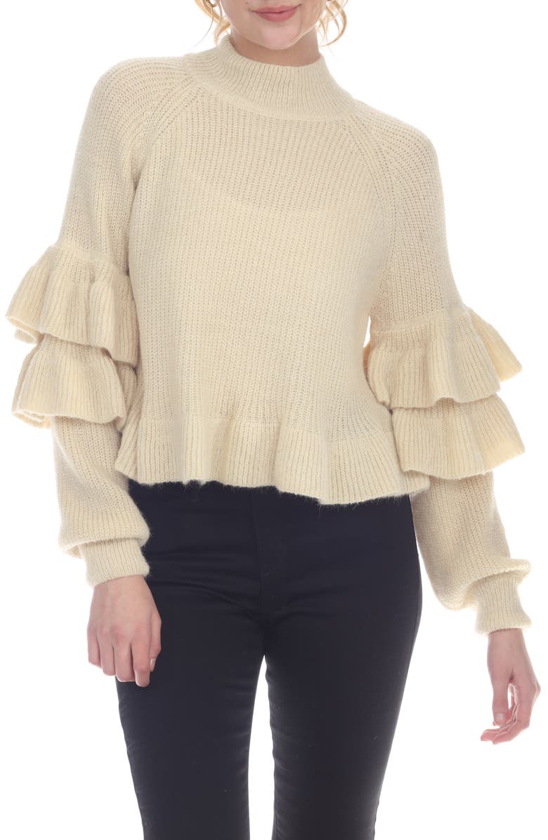 RAIN AND ROSE Ruffle Mock Neck Sweater, Main, color, 