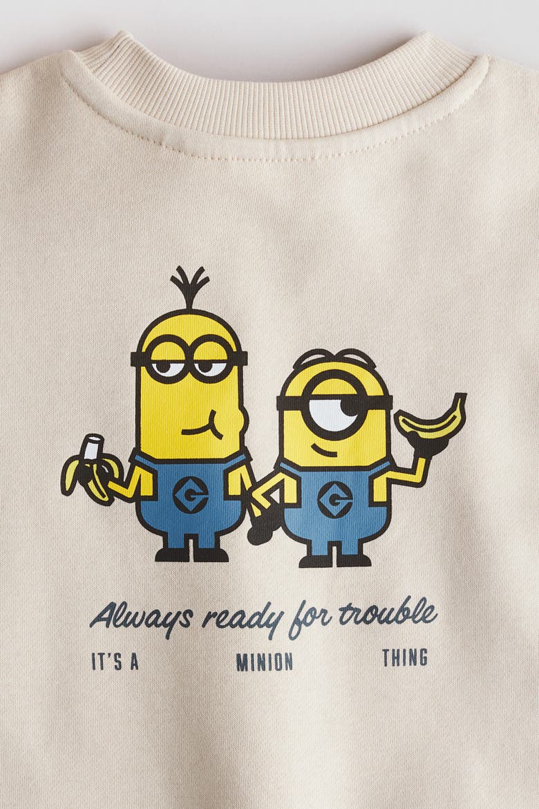2-piece Printed Sweatshirt And Joggers Set, Alternate, color, Light beige/Minions