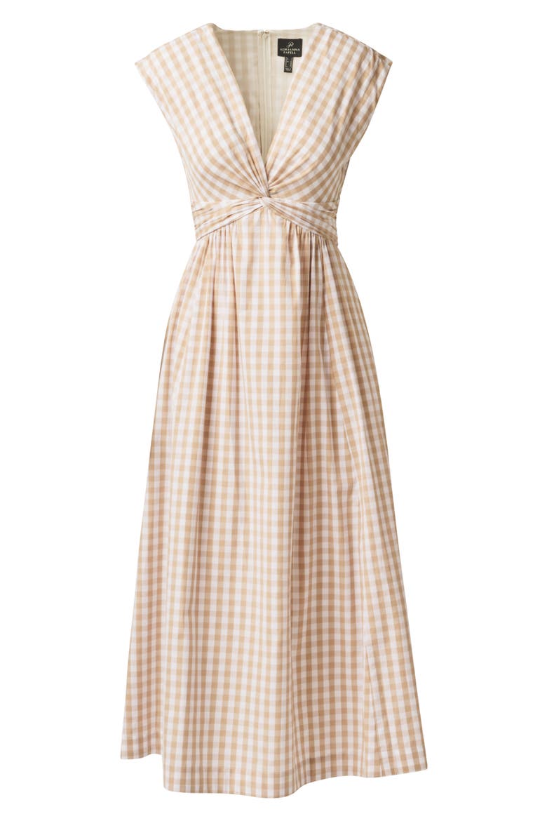 Twist Front Midi Dress, Alternate, color, BEIGE/ IVORY