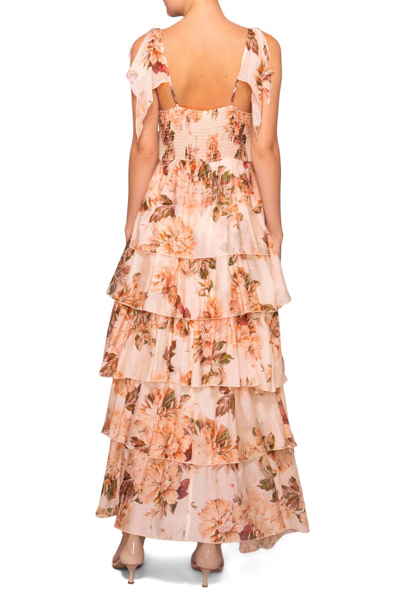 Floral Hig-Low Tiered Maxi Dress, Alternate, color, PEACH FLORAL