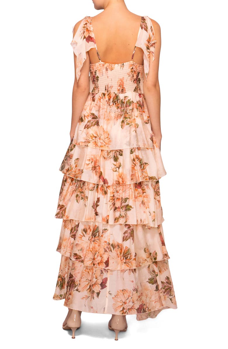 MELLODAY Floral Hig-Low Tiered Maxi Dress, Alternate, color, Peach Floral