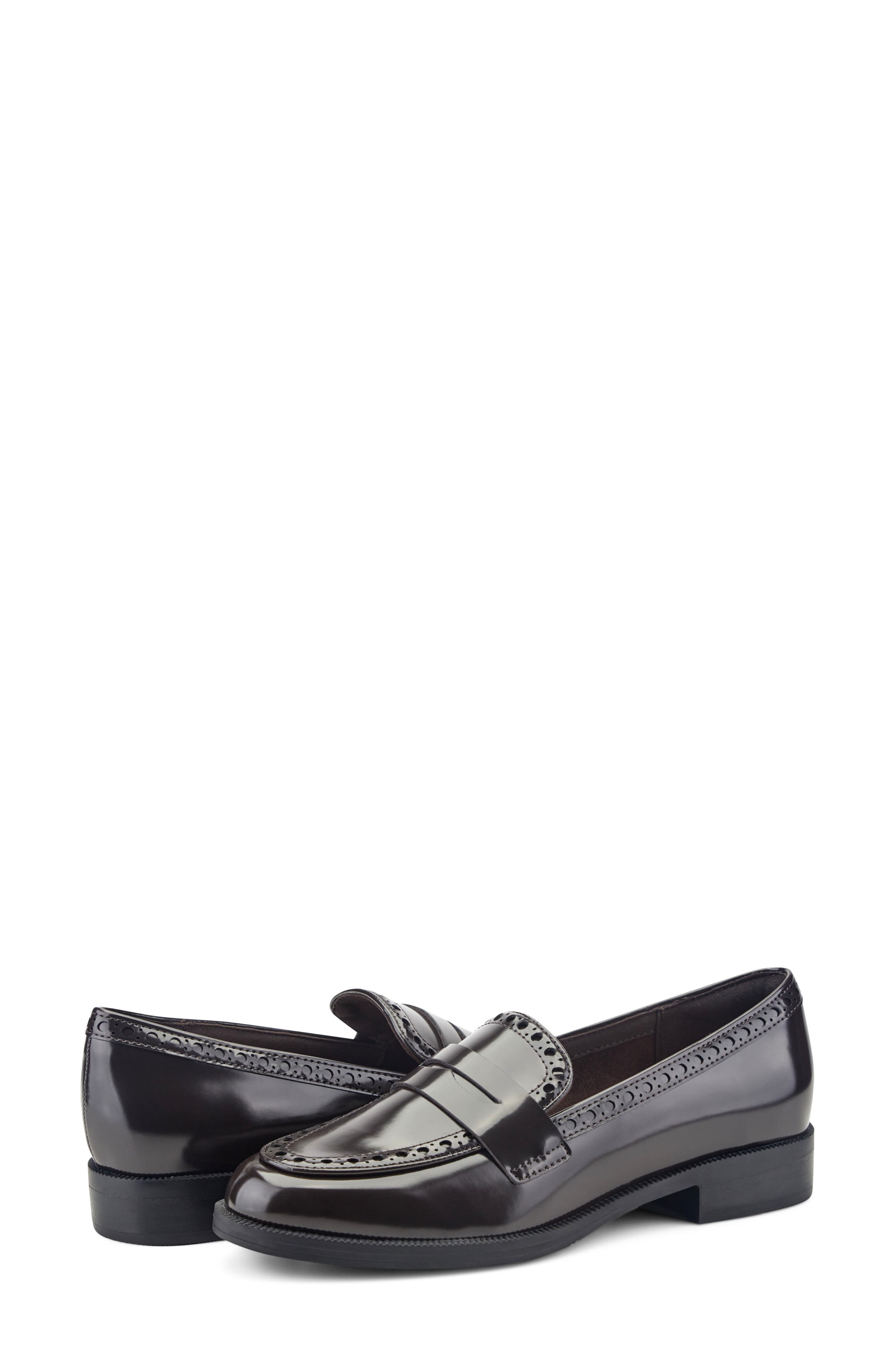 Ori Faux Leather Penny Loafer, Alternate, color, DARK BROWN