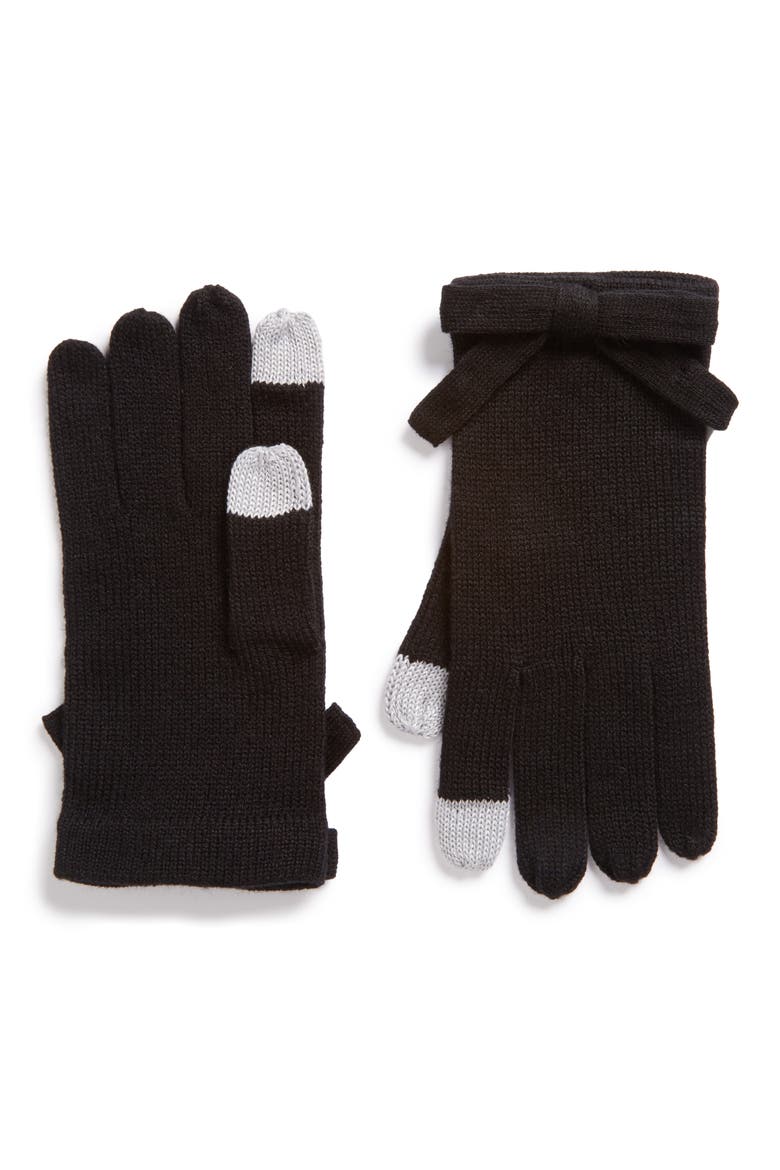 contrast bow tech friendly gloves, Main, color, BLACK/ BLACK