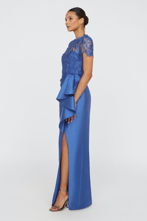 Theia Selena Column Draped Dress In Blue