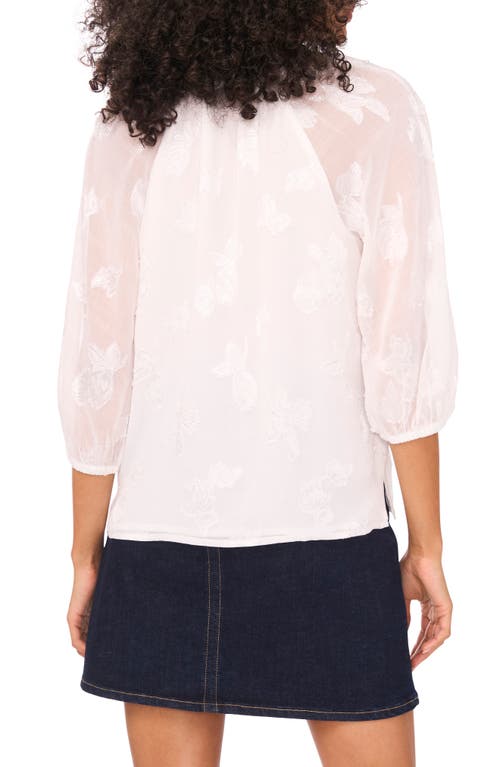 Vince Camuto Embroidered Front Button Top In White