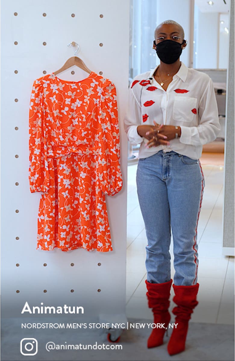 Floral Long Sleeve Crepe Dress, sales video thumbnail