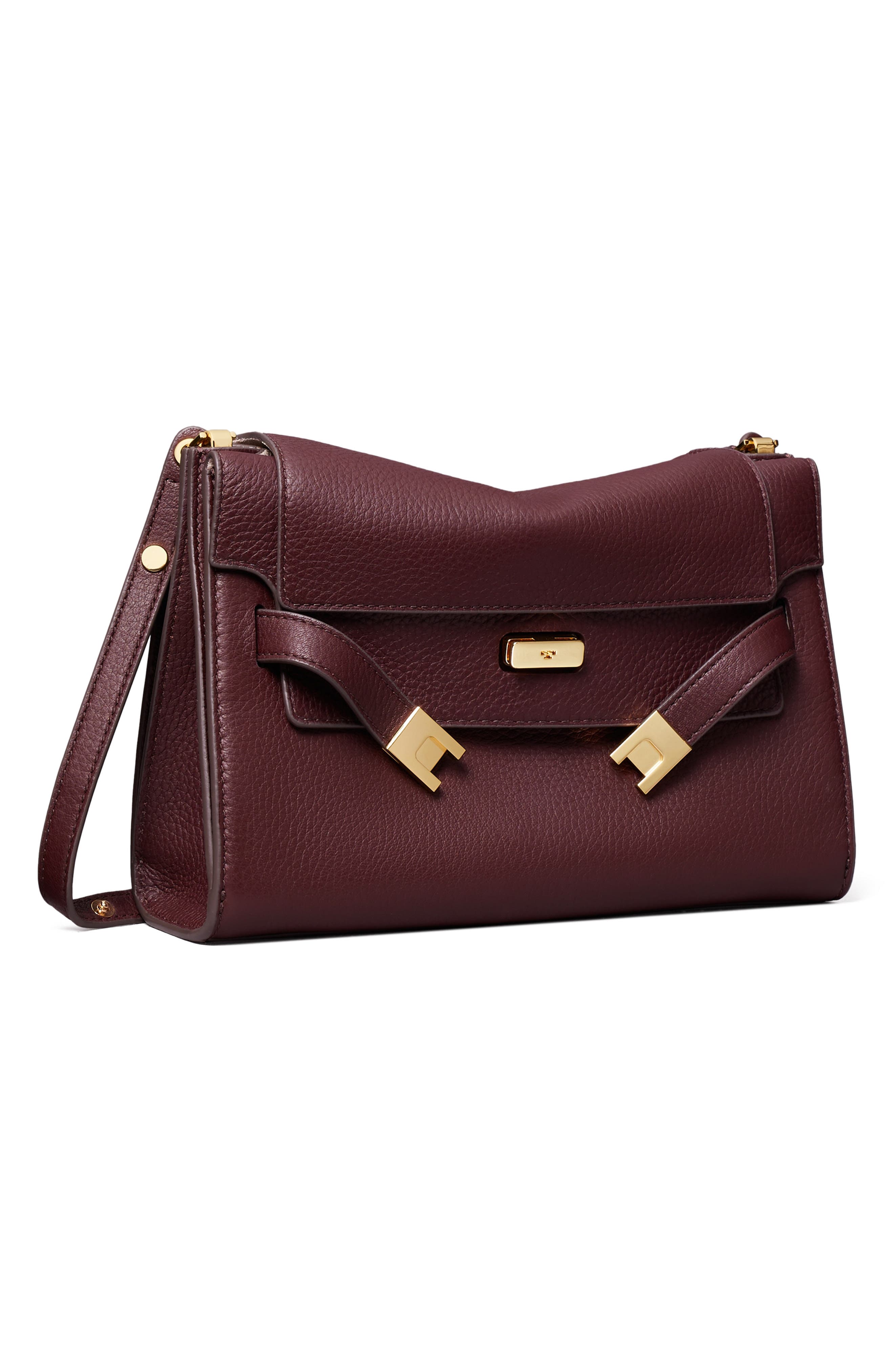 Tory Burch Large Lee Radziwill Pebble Leather Shoulder Bag, Alternate, color, Dark Carmine