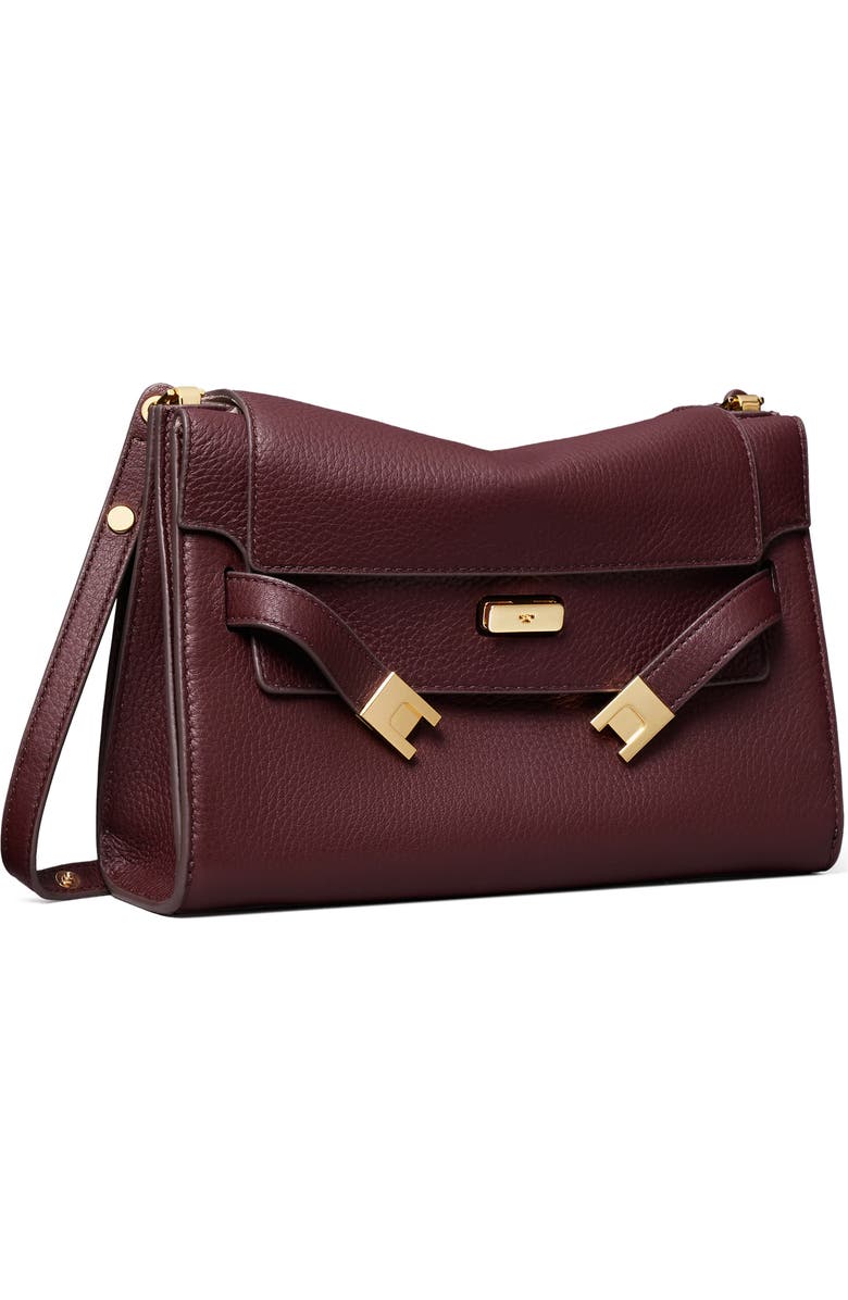 Tory Burch Large Lee Radziwill Pebble Leather Shoulder Bag, Alternate, color, Dark Carmine