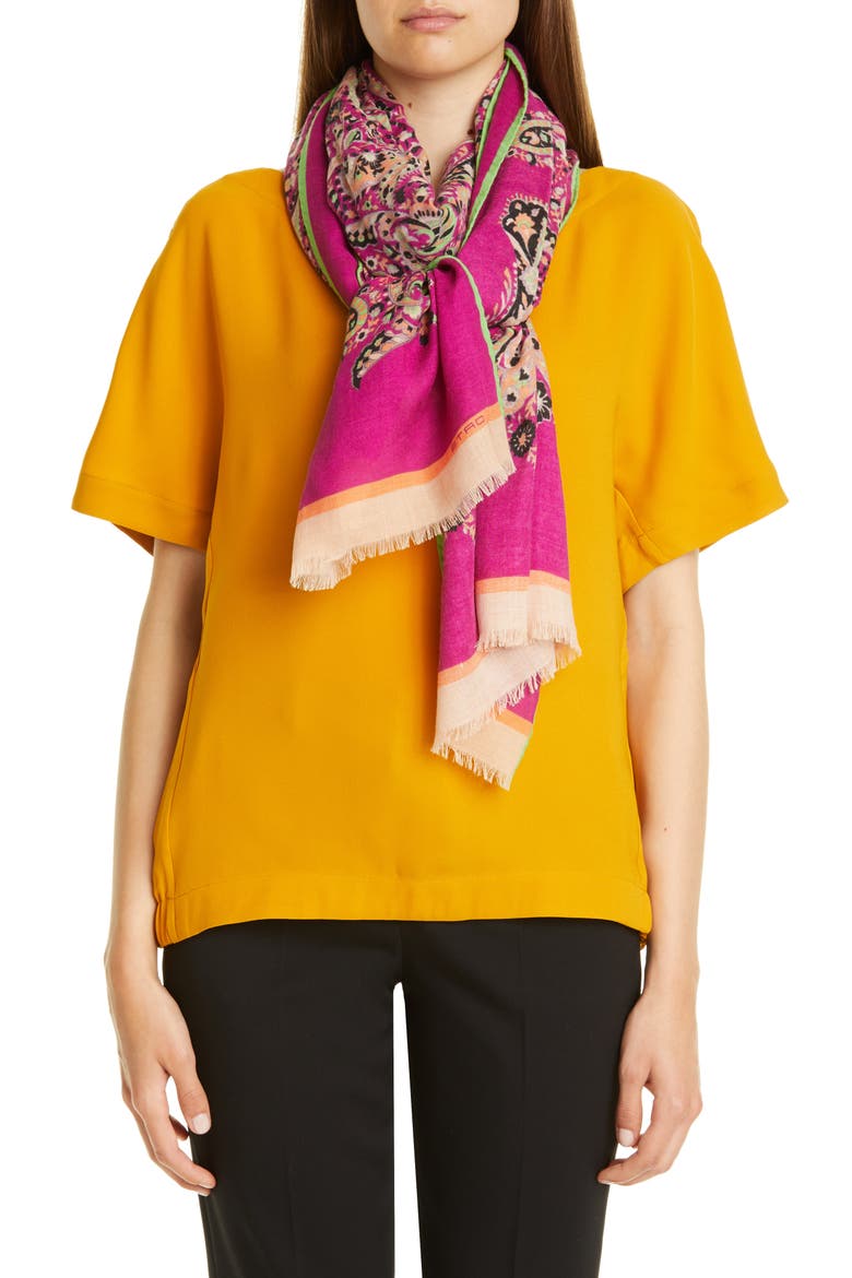 Paisley Wool & Silk Scarf, Main, color, PURPLE