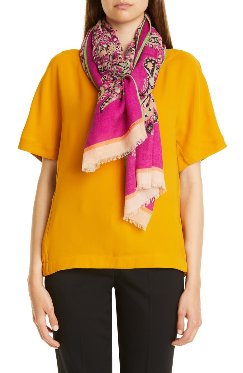 Etro Paisley Wool & Silk Scarf, Main, color, 