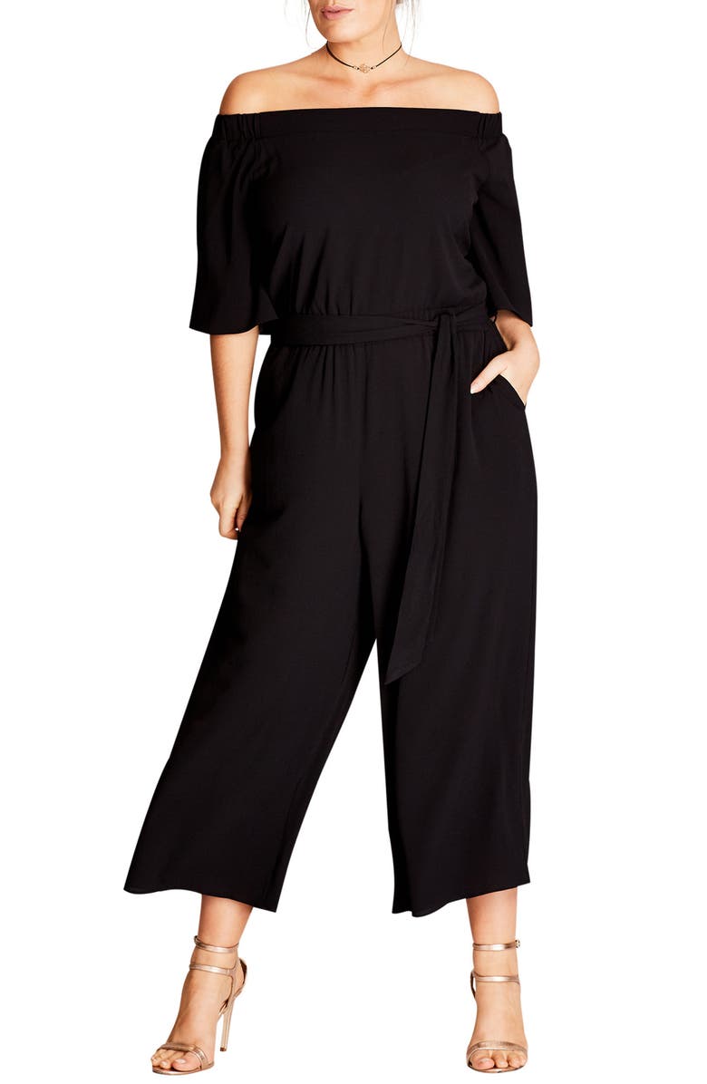 City Chic Off the Shoulder Jumpsuit, Main, color, 