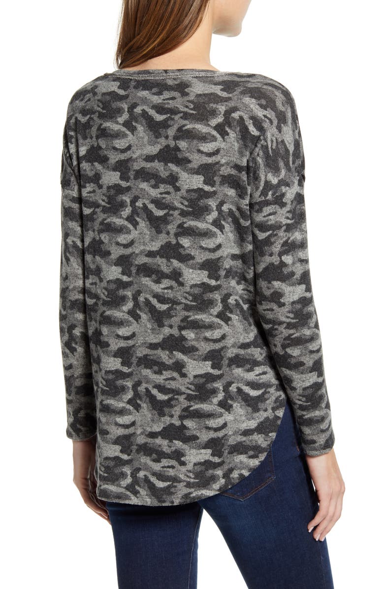 Bobeau Rib Long Sleeve Fuzzy Top, Alternate, color,