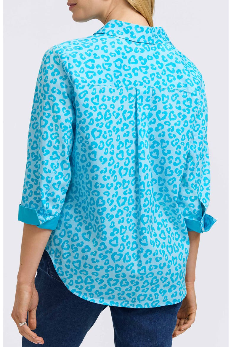 Margie Leopard Print Three-Quarter Sleeve Cotton Button-Up Shirt, Alternate, color, IBIZA TURQ MULTI