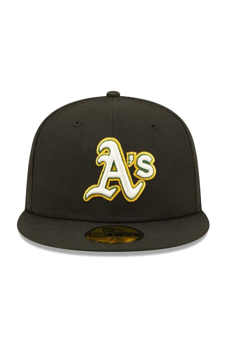 Men's New Era Black Oakland Athletics 1974 World Series Champions Citrus Pop UV 59FIFTY Fitted Hat, Alternate, color, Black