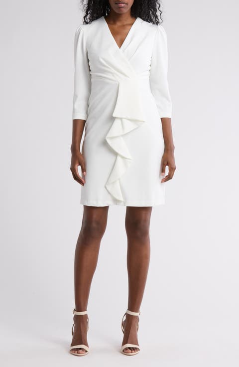 Cascade Ruffle Crepe Sheath Dress