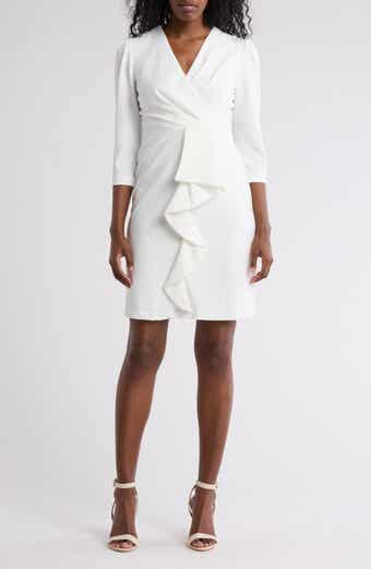 Cascade Ruffle Crepe Sheath Dress