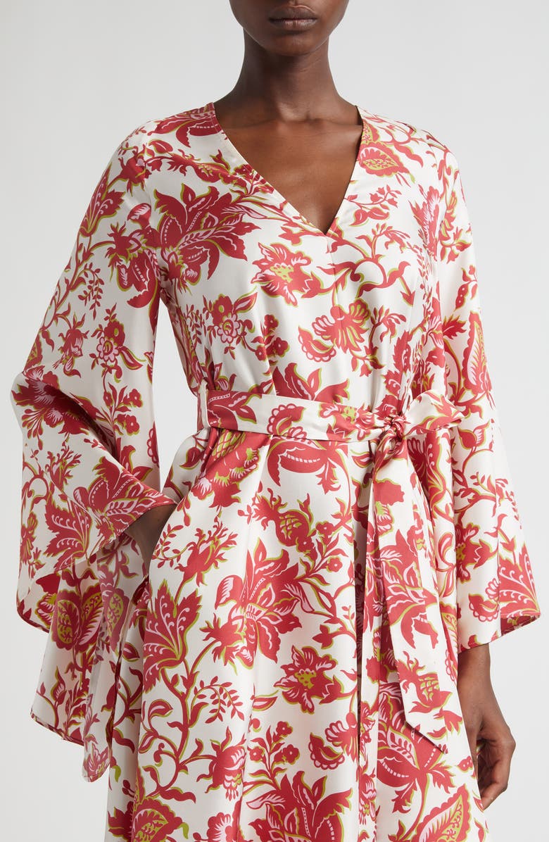 Etro Floral Print Long Sleeve Silk Dress, Alternate, color, Print On White Base