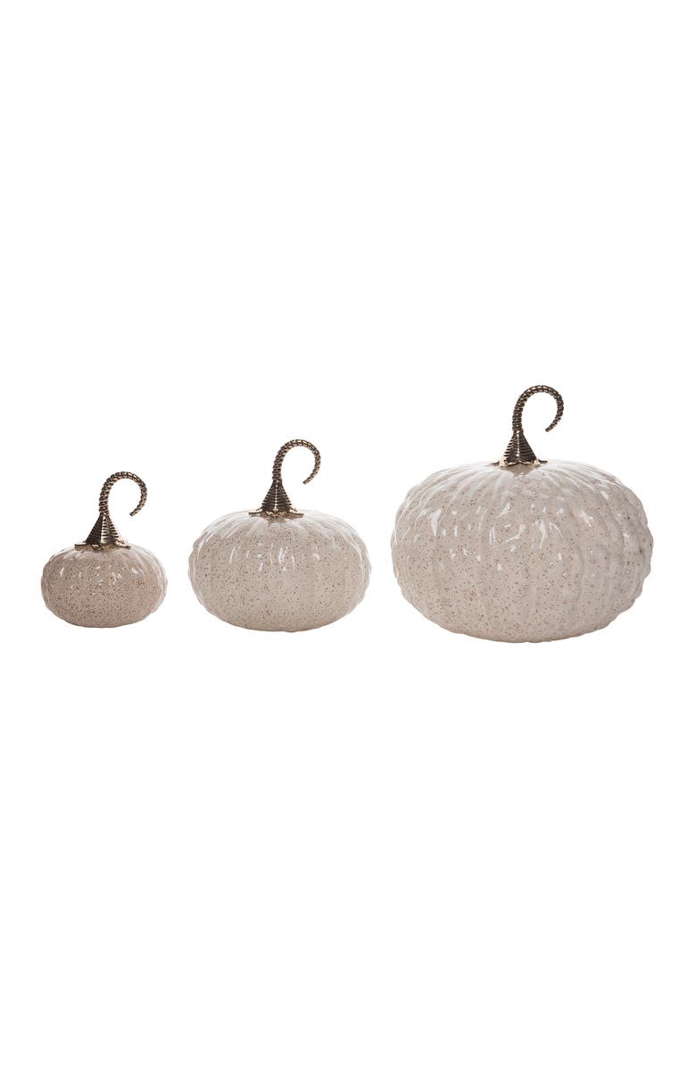 Transpac Off-White Harvest Vanilla Bean Pumpkin Set of 3 Decorative Figurines, Main, color, White