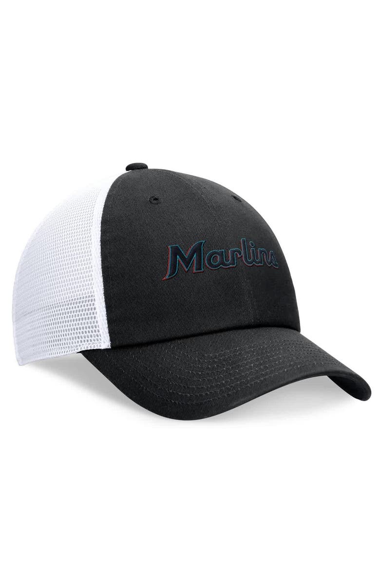 Nike Men's Nike Black Miami Marlins Wordmark Adjustable Trucker Hat, Alternate, color, Black
