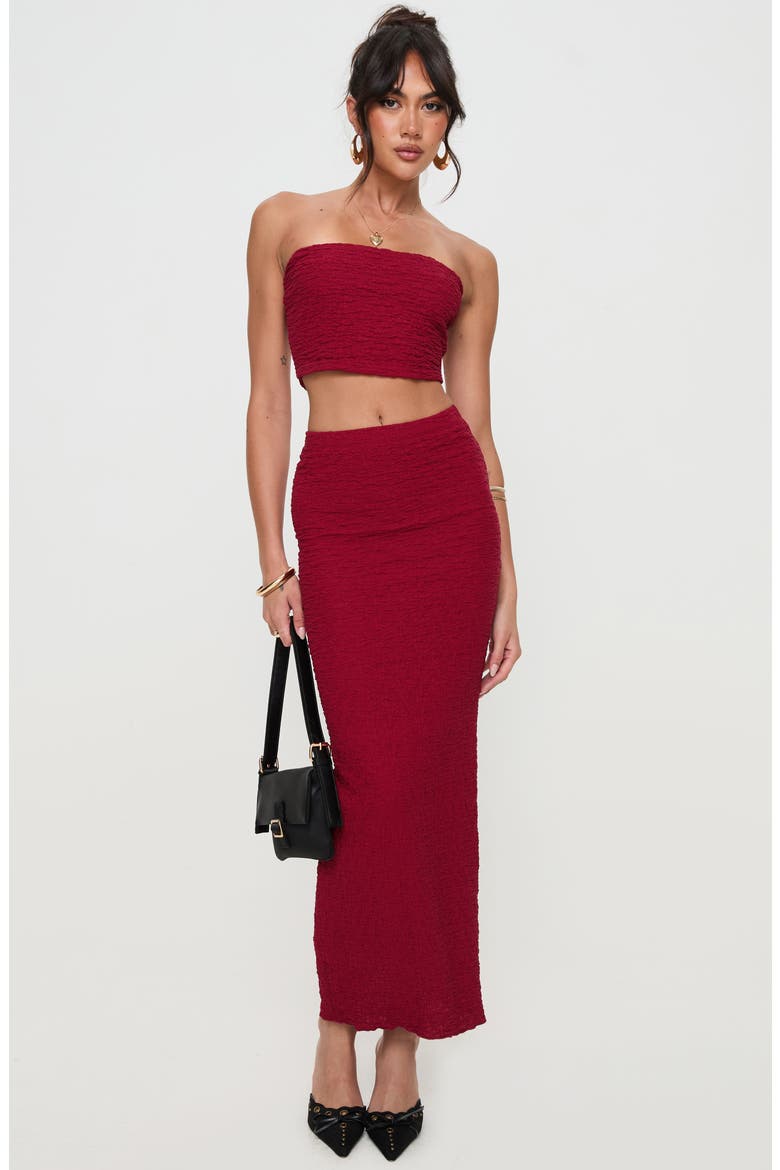 Martha Strapless Top & Maxi Skirt Set, Alternate, color, BURGUNDY