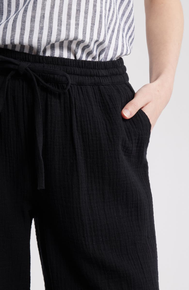 Caslon<sup>®</sup> Wide Leg Crop Cotton Gauze Pants, Alternate, color, Black
