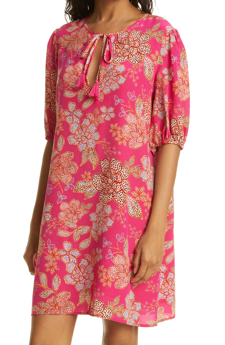 Johnny Was Vesna Floral Puff Sleeve Silk Dress, Alternate, color, 