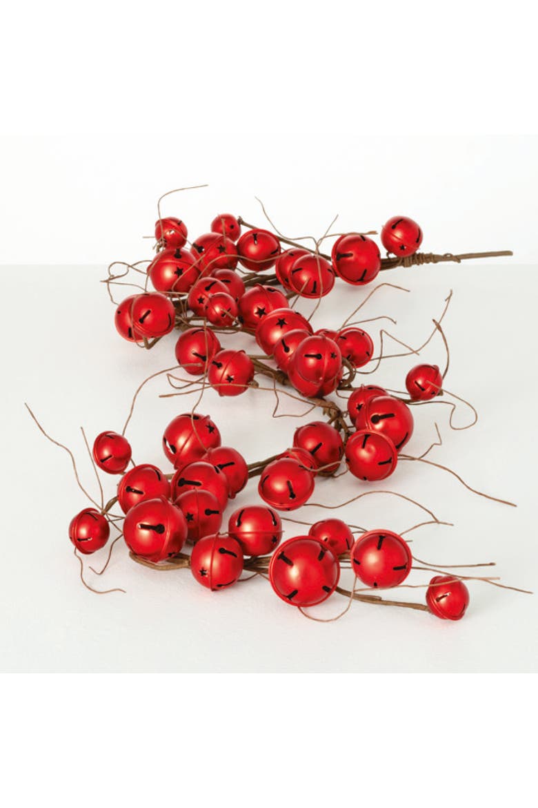 Sullivan's Christmas Bell Twig Garland, Red Faux Floral Decor for Crafting, Weddings, Home and Holiday Decoration, 5 Inch, Main, color, Red