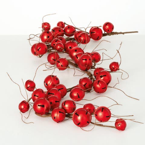Sullivan's Christmas Bell Twig Garland, Red Faux Floral Decor for Crafting, Weddings, Home and Holiday Decoration, 5 Inch