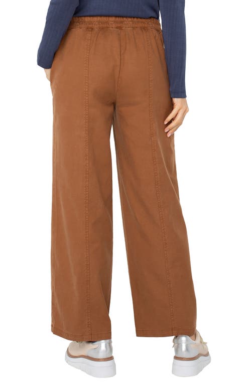 Liverpool Los Angeles Elastic Back High Waist Wide Leg Twill Pants In Brown