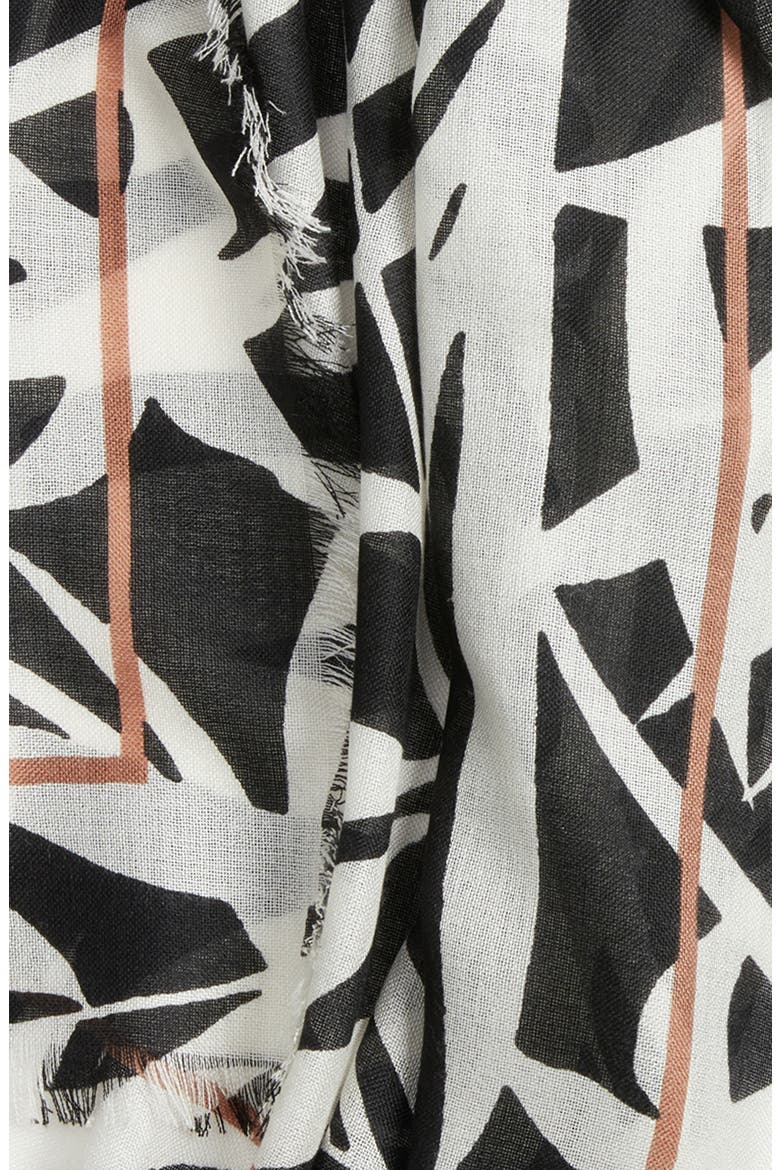 Floral Print Scarf with Eyelash Fringe, Alternate, color, BLACK TROPICS