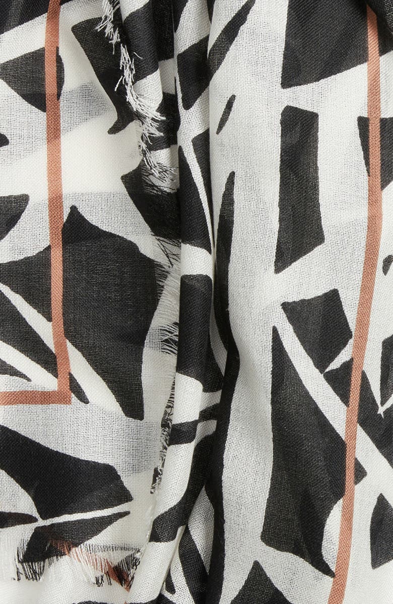 Nordstrom Floral Print Scarf with Eyelash Fringe, Alternate, color, Black Tropics