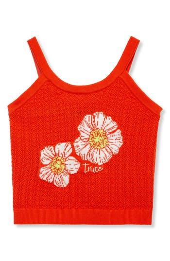 Truce Kids' Jacquard Pointelle Sweater Tank Top In Orange