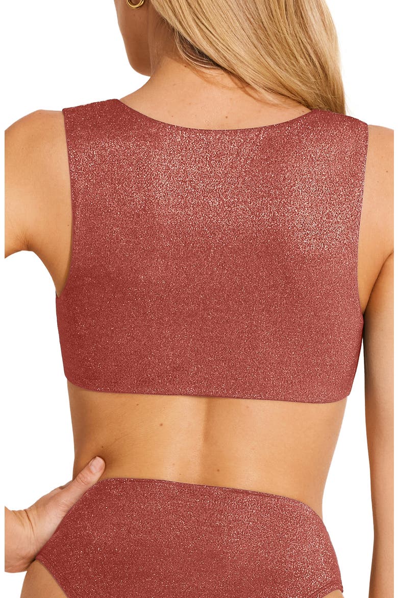 Cassia Shimmer Tie Front Bikini Crop Top, Alternate, color, PINK