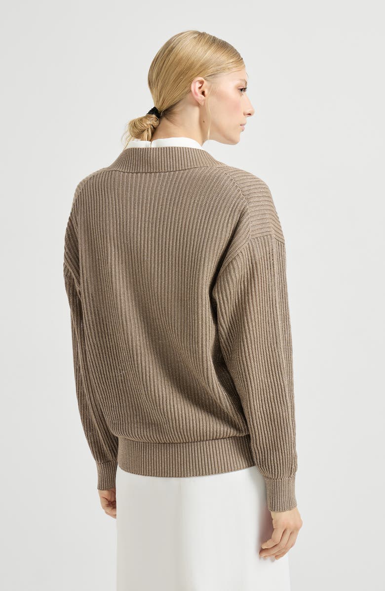 Brunello Cucinelli Ribbed net sweater, Alternate, color, Walnut