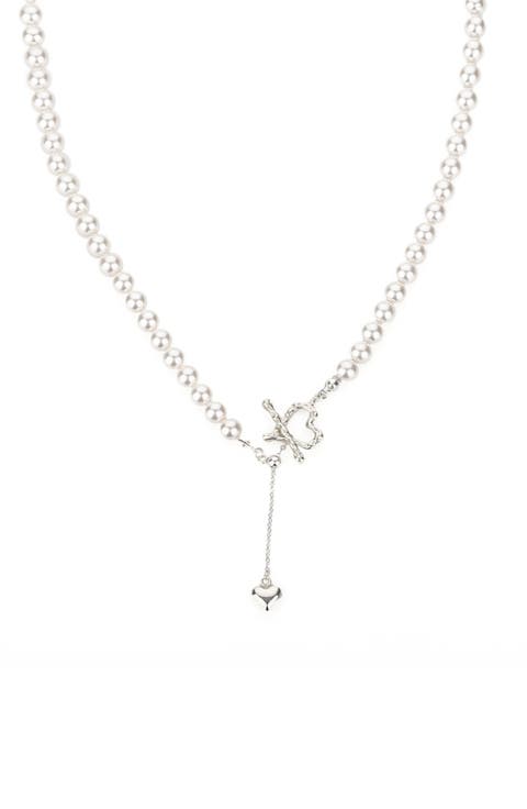 Sterling Silver Amélie Simulated Pearl Heart Dangle Necklace