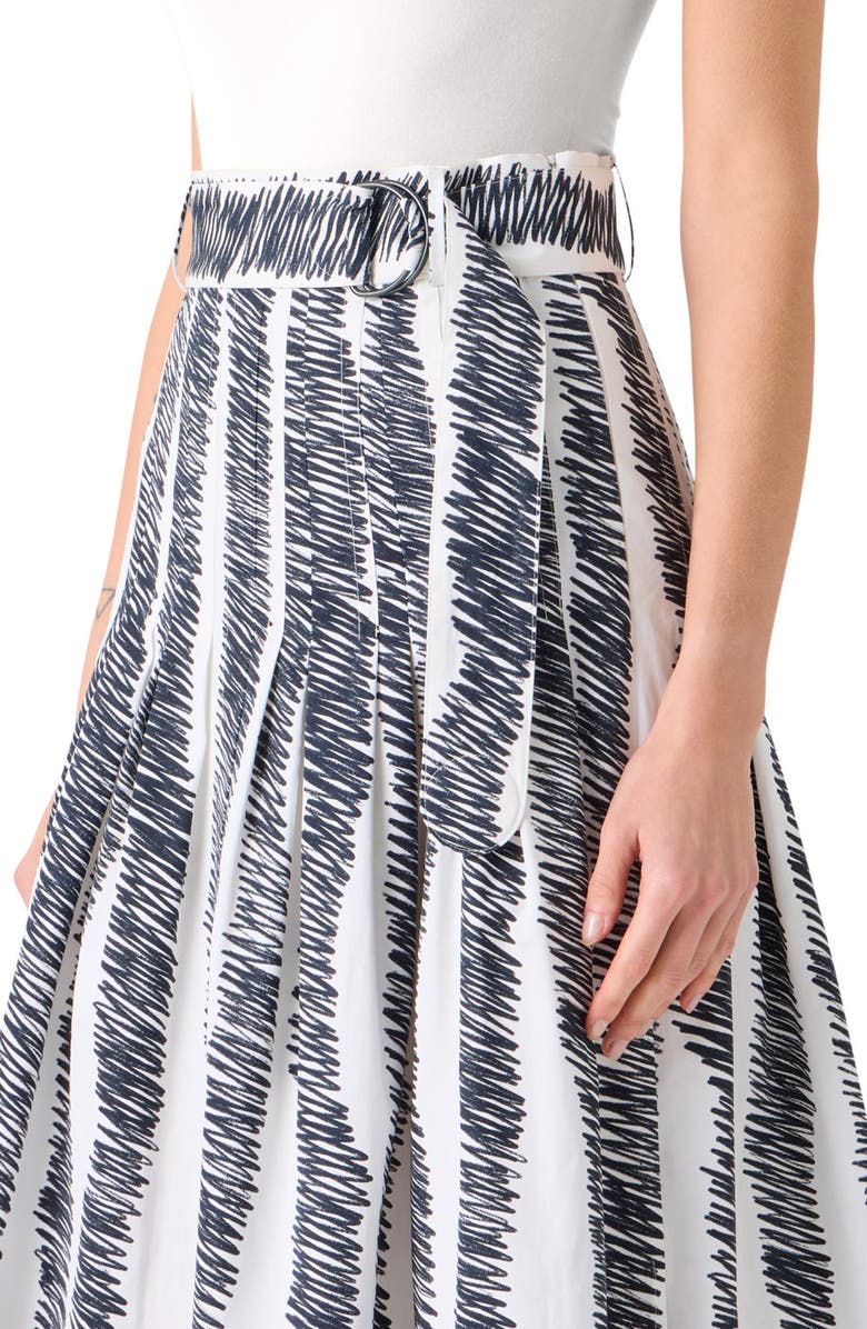 Akris punto Scribble Print Pleated Cotton Poplin Skirt, Alternate, color, Cream-Black